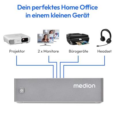 MEDION S06 Mini PC (Intel Core i5-1335U, 16GB DDR4 RAM, 512 GB SSD, LAN, WLAN, VESA, HDMI, DP, zonder OS)