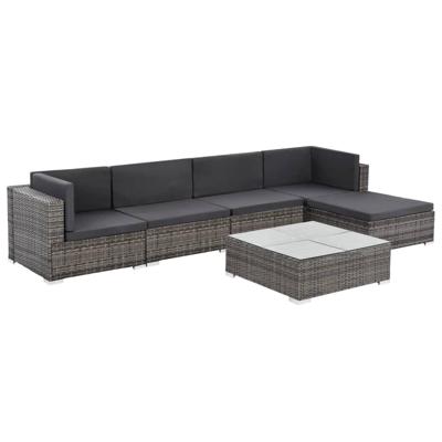 6-delige Loungeset met kussens poly rattan grijs