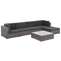 6-delige Loungeset met kussens poly rattan grijs - thumbnail