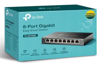 TP-Link TL-SG108E 8-poorts Gigabit Easy Smart Managed Network Switch (8 Gigabit RJ45-poorten, IGMP-snooping, centraal beheer, energiezuinig), Metallic Zwart