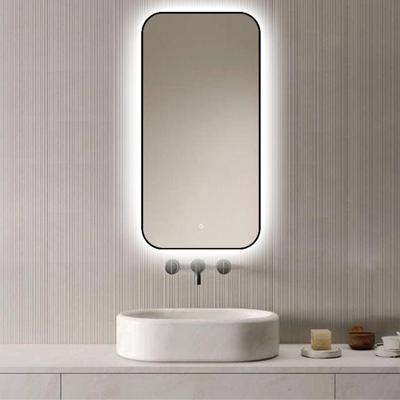 Loxa - Rechthoekige Badkamerspiegel Monaco met led 50x100cm - Zwarte omlijsting - Dimbaar - 3 Led standen - Condensvrij vlak - Duurzame kwaliteit - Anti Corrosie spiegel - Eenvoudige installatie