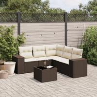 6-delige Loungeset met kussens poly rattan bruin - thumbnail