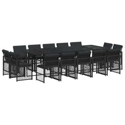 15-delige Tuinset met kussens poly rattan zwart