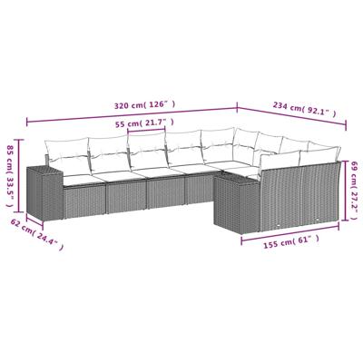10-delige Loungeset met kussens poly rattan zwart - thumbnail