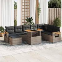 9-delige Loungeset met kussens poly rattan acacia grijs - thumbnail