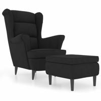 Fauteuil met voetenbank fluweel zwart - thumbnail