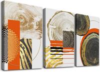 Schilderij - Houtnerf in abstracte vormen, 120x80 cm. 3 luik, wanddecoratie - thumbnail