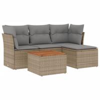 5-delige Loungeset met kussens poly rattan beige - thumbnail