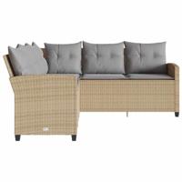 Loungebank met kussens L-vormig poly rattan beige - thumbnail
