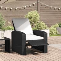 Tuinstoel met kussens verstelbaar poly rattan zwart - thumbnail