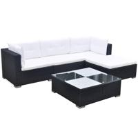 5-delige Loungeset met kussens poly rattan zwart - thumbnail