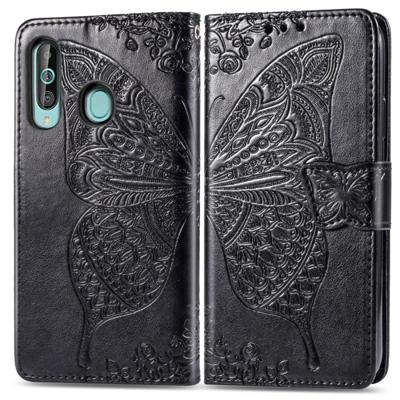 Butterfly Love bloemen reliëf horizontale Flip lederen case voor Galaxy A60 met houder & kaartsleuven & portemonnee & Lanyard (zwart)