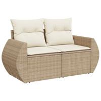 5-delige Loungeset met kussens poly rattan beige - thumbnail