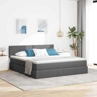 Bed met LED -striplichten Donkergrijs 160 x 200 cm Stof - thumbnail