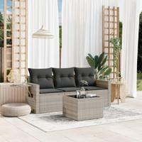4-delige Loungeset met kussens poly rattan lichtgrijs - thumbnail