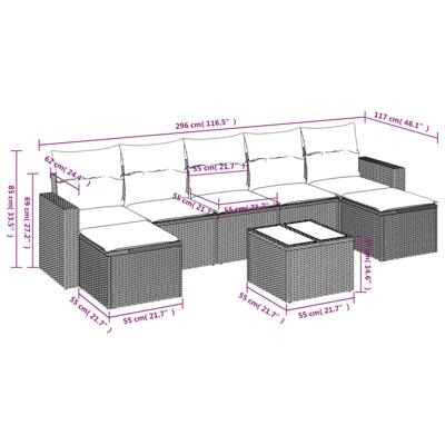 7-delige Loungeset met kussens poly rattan beige - thumbnail
