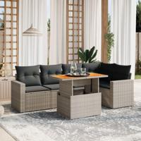 6-delige Loungeset met kussens poly rattan grijs - thumbnail