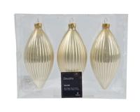 Decoris kerstornament glas olijf 3st Parel 13cm - thumbnail