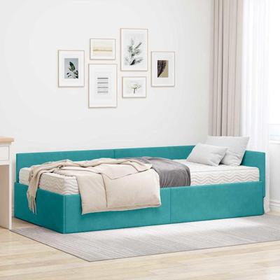 Hoekbedframe met Matras Anders 2 pcs Groen Fluweel