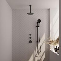 Regendoucheset Inbouw Brauer Black Carving Thermostatisch 20cm met Plafondarm, Glijstang en Handdouche 3-Standen Losse Stopkranen Mat Zwart - thumbnail