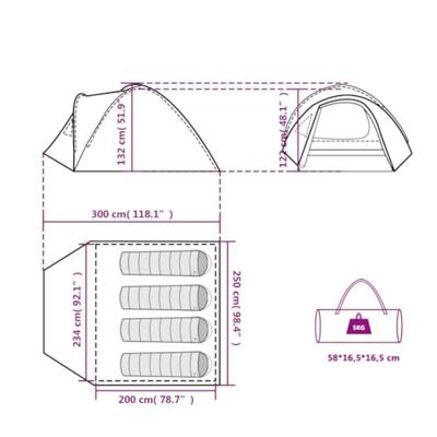 Koepeltent 4-persoons waterdicht blauw