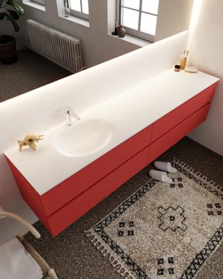 Mondiaz Vica 200cm badmeubel fire 4 lades wastafel Moon links met 1 kraangat Mondiaz Vica 200cm badmeubel fire 4 lades wastafel Moon links met 1 kraangat