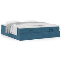 Ottoman bed met matrassen 160x200cm fluweel donkerblauw - thumbnail