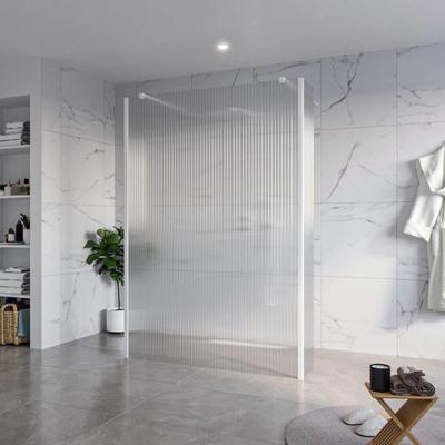 Fortifura Galeria Vrijstaande Inloopdouche - 140x200cm - Helder geribbeld - antikalk - 8mm veiligheidsglas - 2 zijwanden 40cm - wandsteunen en hoekprofielen - Wit mat SW927768 2x/SW797954/SW797948 2x/SW541264 2x