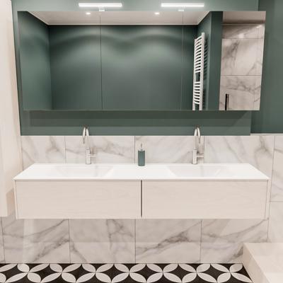 Mondiaz Lush Cloud badmeubel underlayment 180 cm 2 lades solid surface dubbele spoelbak 2 kraangaten