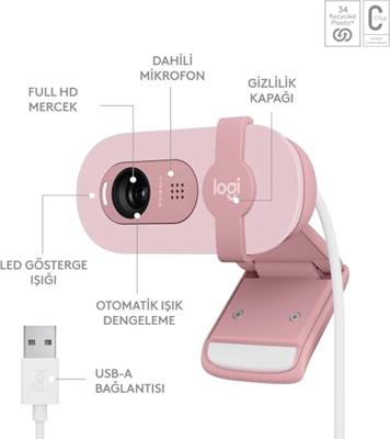 Logitech Brio 100 webcam 2 MP 1920 x 1080 Pixels USB Roze Logitech Brio 100 webcam 2 MP 1920 x 1080 Pixels USB Roze