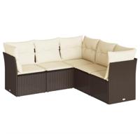 5-delige Loungeset met kussens poly rattan bruin - thumbnail