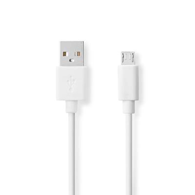 USB-Kabel | USB 2.0 | USB-A Male | USB Micro-B Male | 480 Mbps | Vernikkeld | 2.00 m | Rond | PVC | Wit