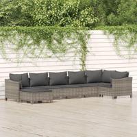 7-delige Loungeset met kussens poly rattan grijs - thumbnail