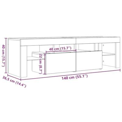 Tv-meubel met LED 140x36,5x40 cm bewerkt hout artisanaal eiken