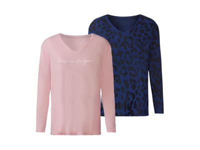 esmara 2 dames shirts met lange mouwen (Blauw/roze, S (36-38))