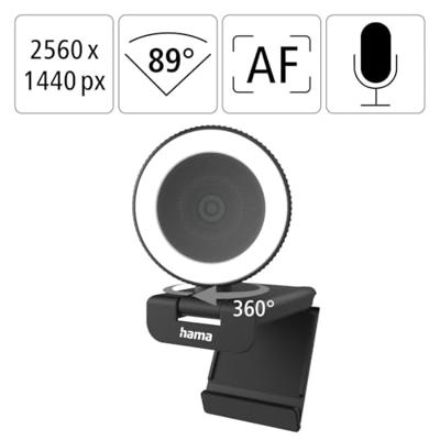 Hama Webcam 2560 x 1440 Pixel Klemhouder, Standvoet, Stereomicrofoon