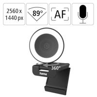 Hama Webcam 2560 x 1440 Pixel Klemhouder, Standvoet, Stereomicrofoon - thumbnail