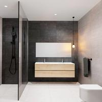 Badkamermeubel Solid Surface AQS Oslo 150x46 cm Links Wood Washed Oak 4 Laden Boss & Wessing - thumbnail