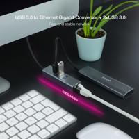 NANOCABLE 10.03.0407 converter USB 3.0 naar Gigabit Ethernet + 3 x USB 3.0, aluminium, grijs, 15 cm - thumbnail