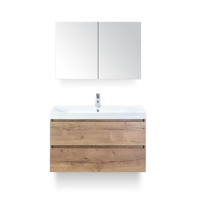 Maxx XL Badmeubelset 100 cm - Natuur Eiken - Wastafel Just 1 kraangat - met Spiegelkast