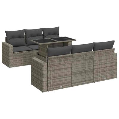 7-delige Loungeset met kussens poly rattan grijs