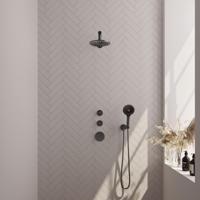 Brauer Gunmetal Carving Thermostatische Regendoucheset Inbouw - Hoofddouche 20 cm - Rechte Wandarm - Handdouche 3 Standen - Doucheslang - Wandaansluitbocht - Gunmetal - thumbnail