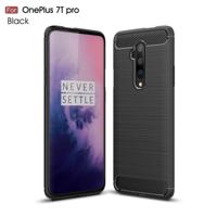 Voor Oneplus 7T Pro geborsteld textuur koolstofvezel TPU case (zwart) - thumbnail