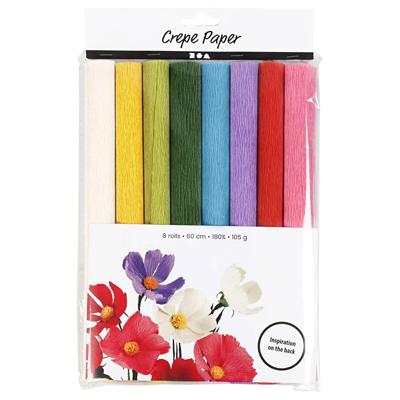 Creativ Company Crêpepapier, vel 25x60 cm, crêpe-verhouding: 180%, 105 gr, standaardkleuren, 8 vel/ 1 doos Creativ Company Crêpepapier, vel 25x60 cm, crêpe-verhouding: 180%, 105 gr, standaardkleuren, 8 vel/ 1 doos