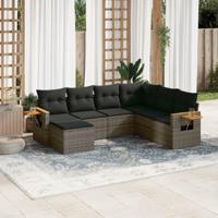 7-delige Loungeset met kussens poly rattan grijs - thumbnail