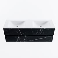 MONDIAZ VICA 140cm badmeubel onderkast Marquina 2 lades. Wastafel CLOUD dubbel zonder kraangat, kleur Talc. - thumbnail