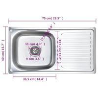 Gootsteen met afvoer en zwanenhals 75 x 40 x 15 cm roestvrij staal - thumbnail