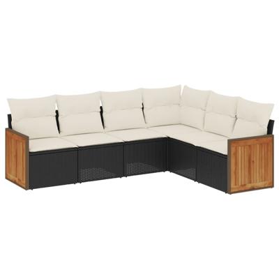 6-delige Loungeset met kussens poly rattan zwart - thumbnail