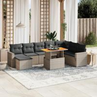 9-delige Loungeset met kussens poly rattan grijs - thumbnail
