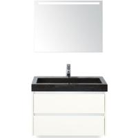 Dante Badmeubelset 80 cm - Wit Hoogglans - Wastafel Hardsteen Wit Lucca met Sence Spiegel - thumbnail